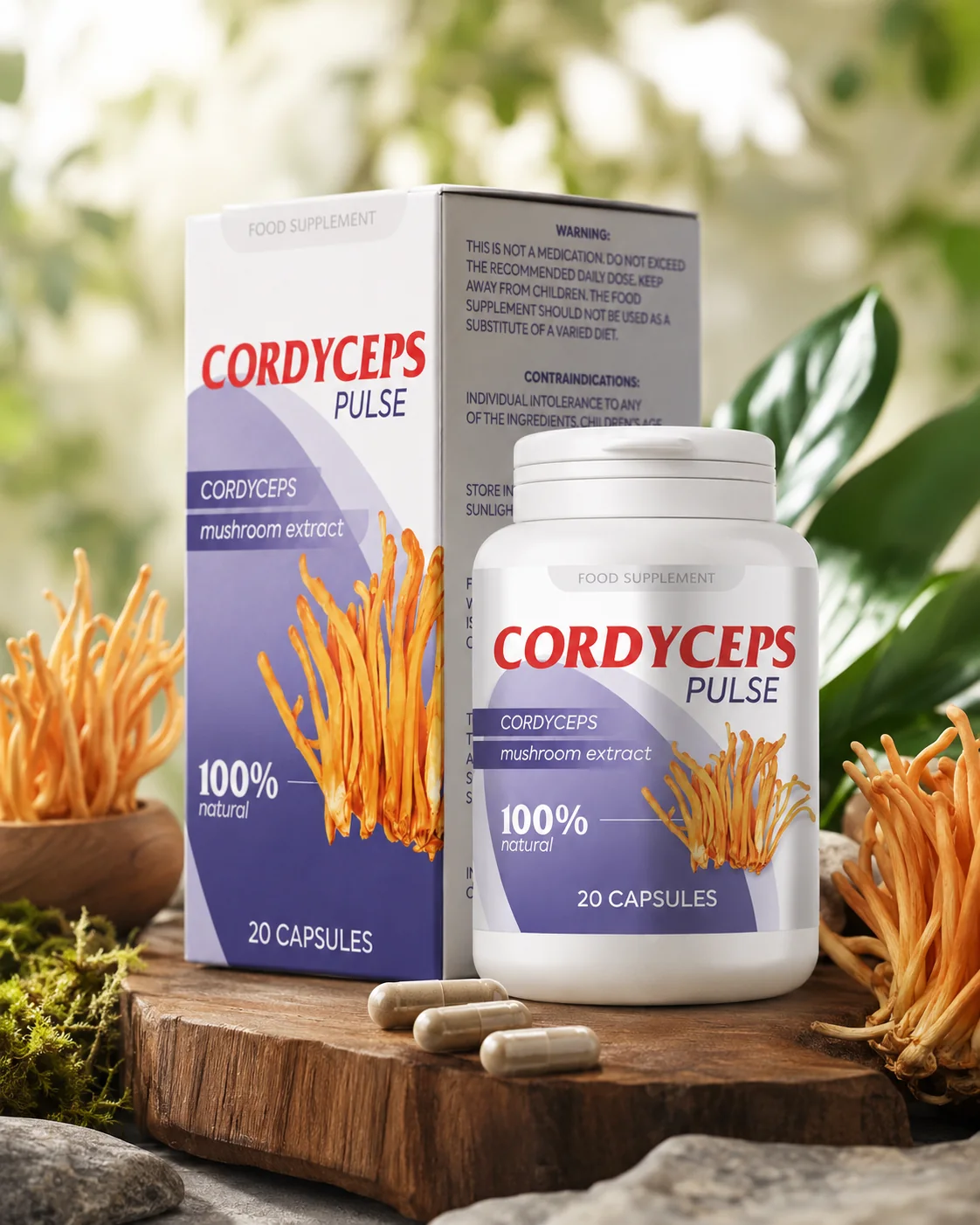 Cordyceps Pulse entouré de Cordyceps chinois